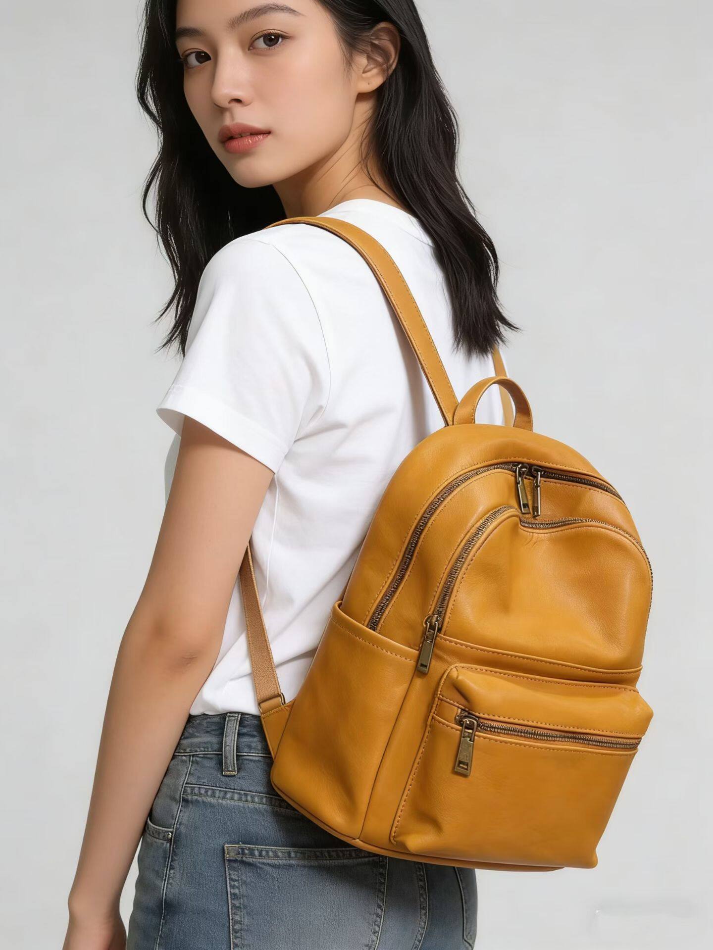 手工头层植鞣牛皮双肩包男女真皮百搭时尚背包韩版学院风休闲书包