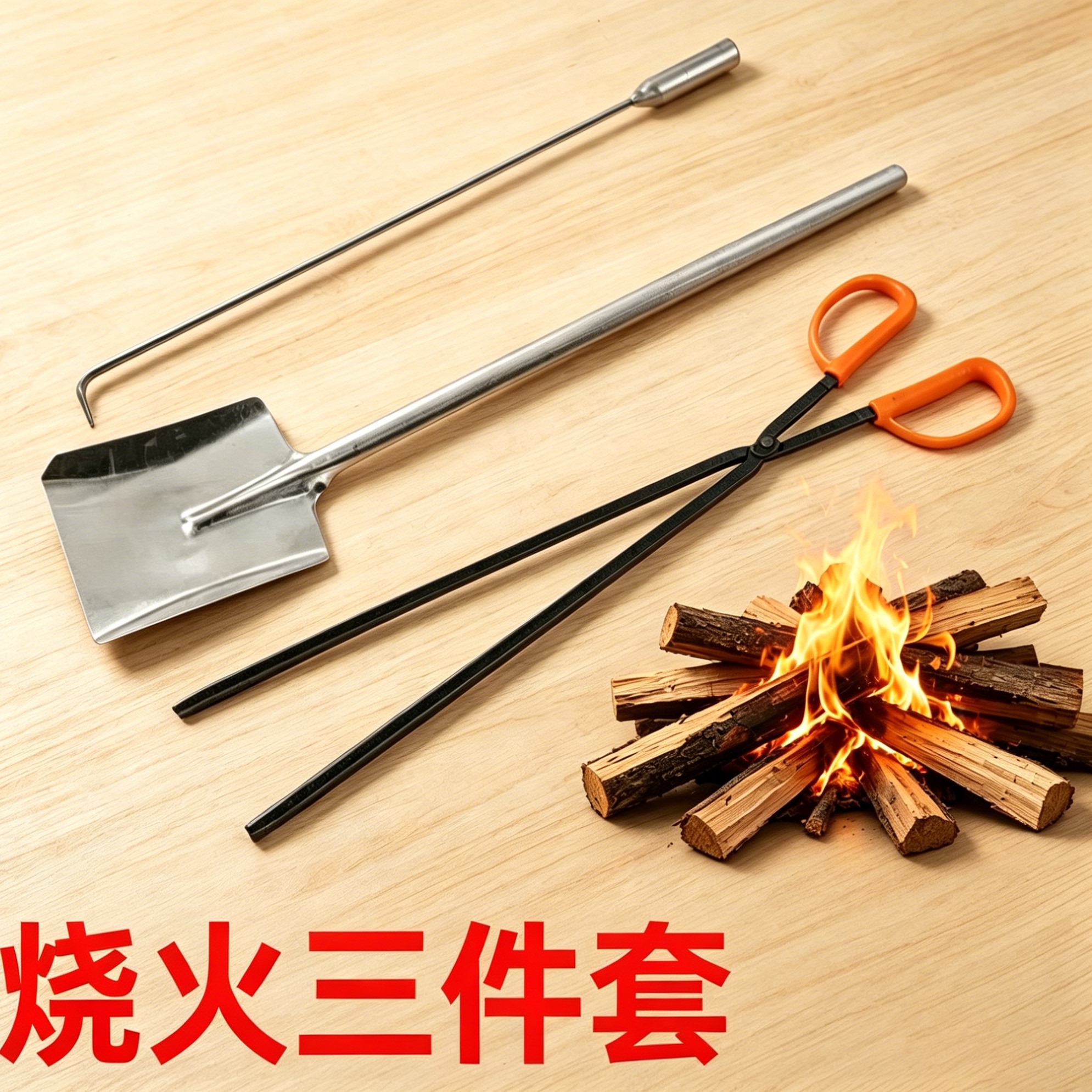 烧火工具三件套火钩子煤铲火钳铲炉渣木炭家用垃圾夹烧烤碳夹子