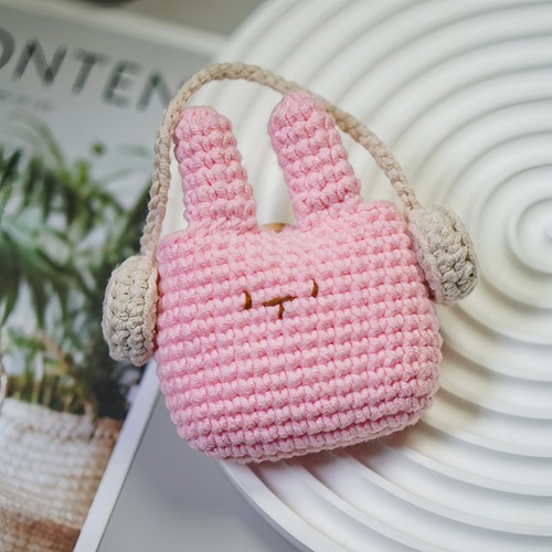 DIY编织小兔耳机包创意礼物