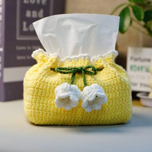 DIY铃兰花纸巾盒毛线手工材料包