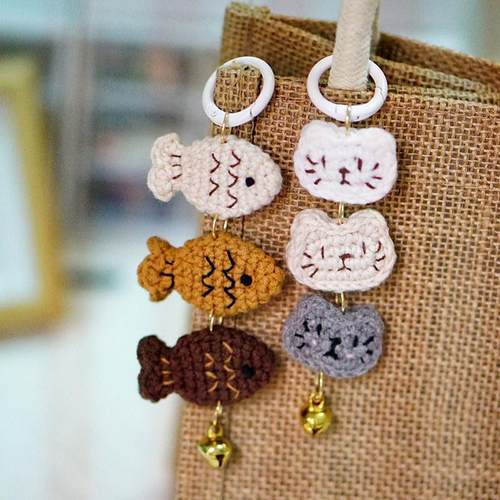 猫咪小鱼挂件毛线手工编织钩针diy材料包针织勾打发时间无聊解闷