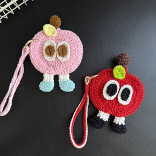 手工编织DIY材料包钩针可爱苹果耳机包成品毛线零钱包创意礼物