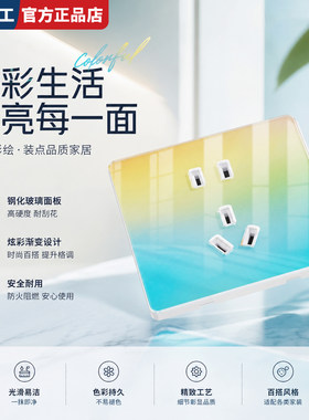 国际电工钢化玻璃黄蓝渐变插座