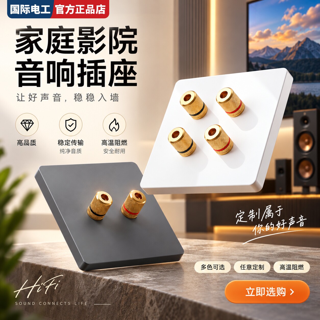 86型二位音箱超薄插座面板墙壁音频接线柱镀铜香蕉插头功放连线板