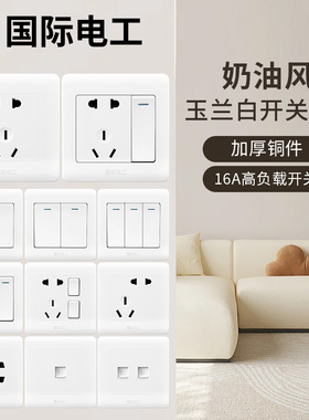 TEP国际电工雅白86型开关插座面板五孔家用厨房暗装电源16a空调