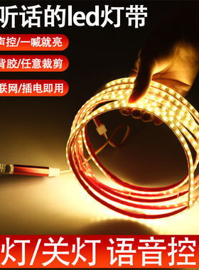 声控灯带条自粘220V家用照明卧室床头氛围语音智能控制led小夜灯