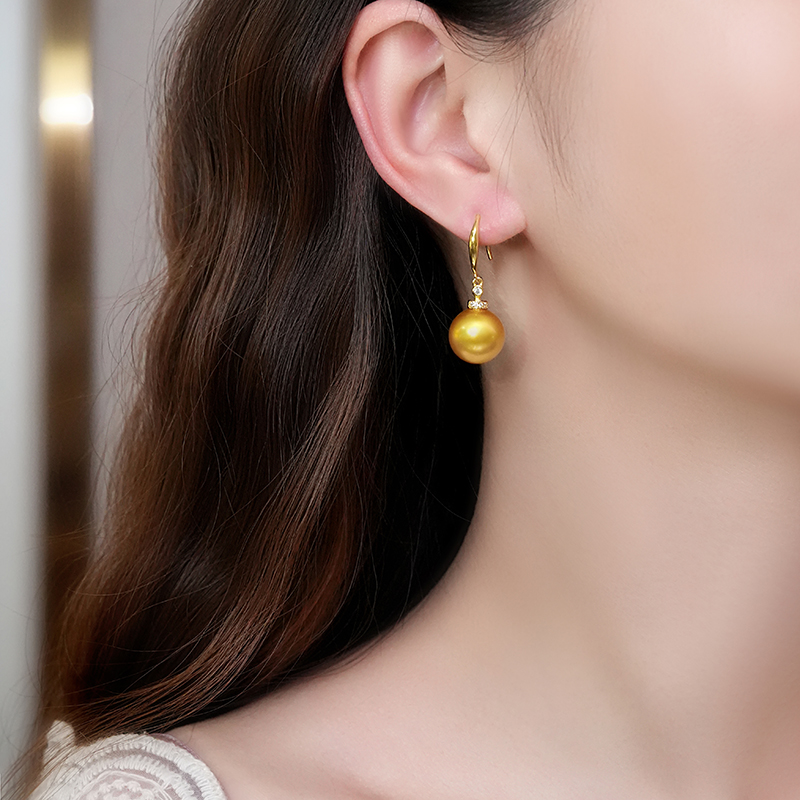 挚彩浓金色母贝珍珠耳环耳环百搭