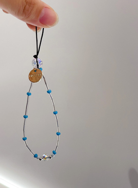 小红书同款蓝色水晶mini链少女感短款手机壳挂绳进口米珠ccd挂件