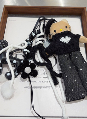 原创KITTY黑色爱心毛衣波点牛仔包包挂件手工编织MIU系狗狗饰品新