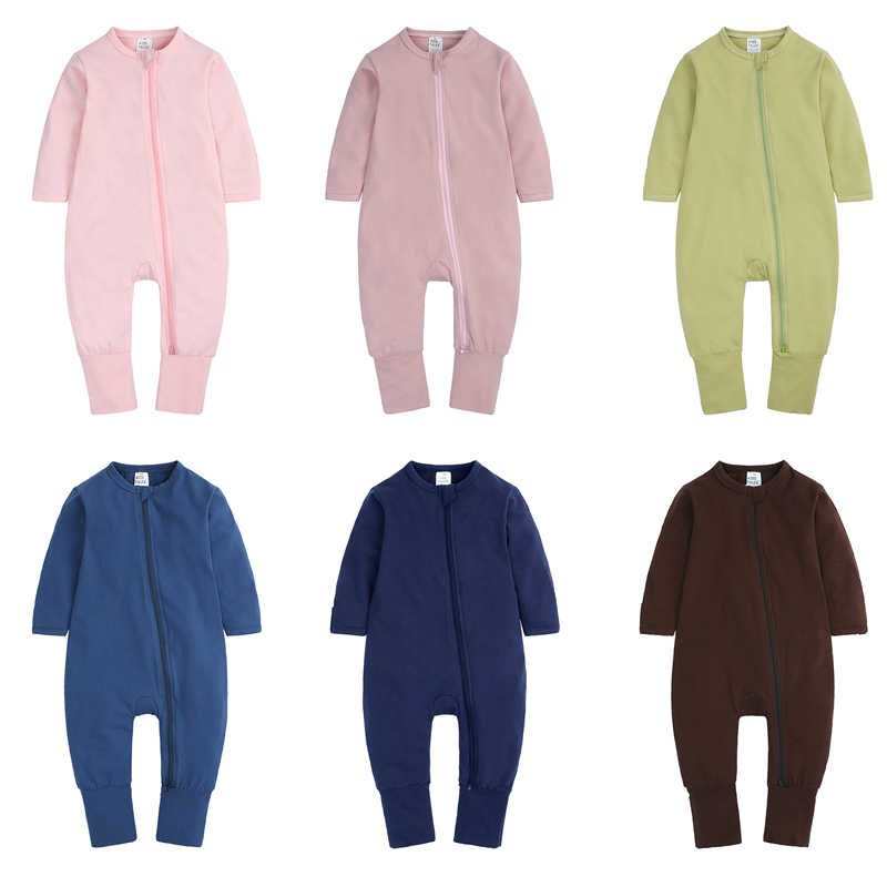 新生婴儿衣服纯色春秋棉连体衣