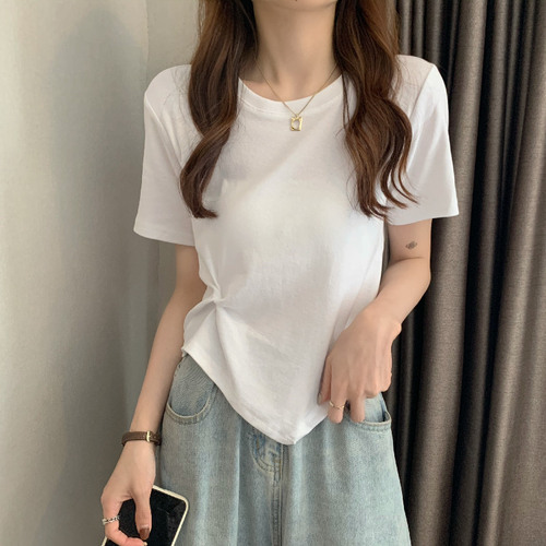 Design sense of new summer care machine small crowd short irregular short sleeve T-shirt women's loose trend