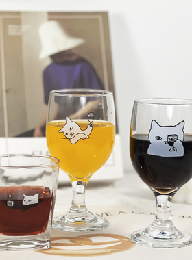 莱咪制 和你的小猫一起干杯 猫咪玻璃葡萄酒杯咖啡杯高脚杯 340ml