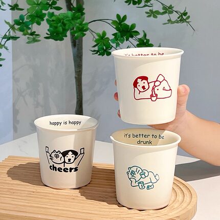韩国小狗酒杯纸杯造型咖啡杯简约陶瓷喝水杯子反口拿铁杯手握茶杯