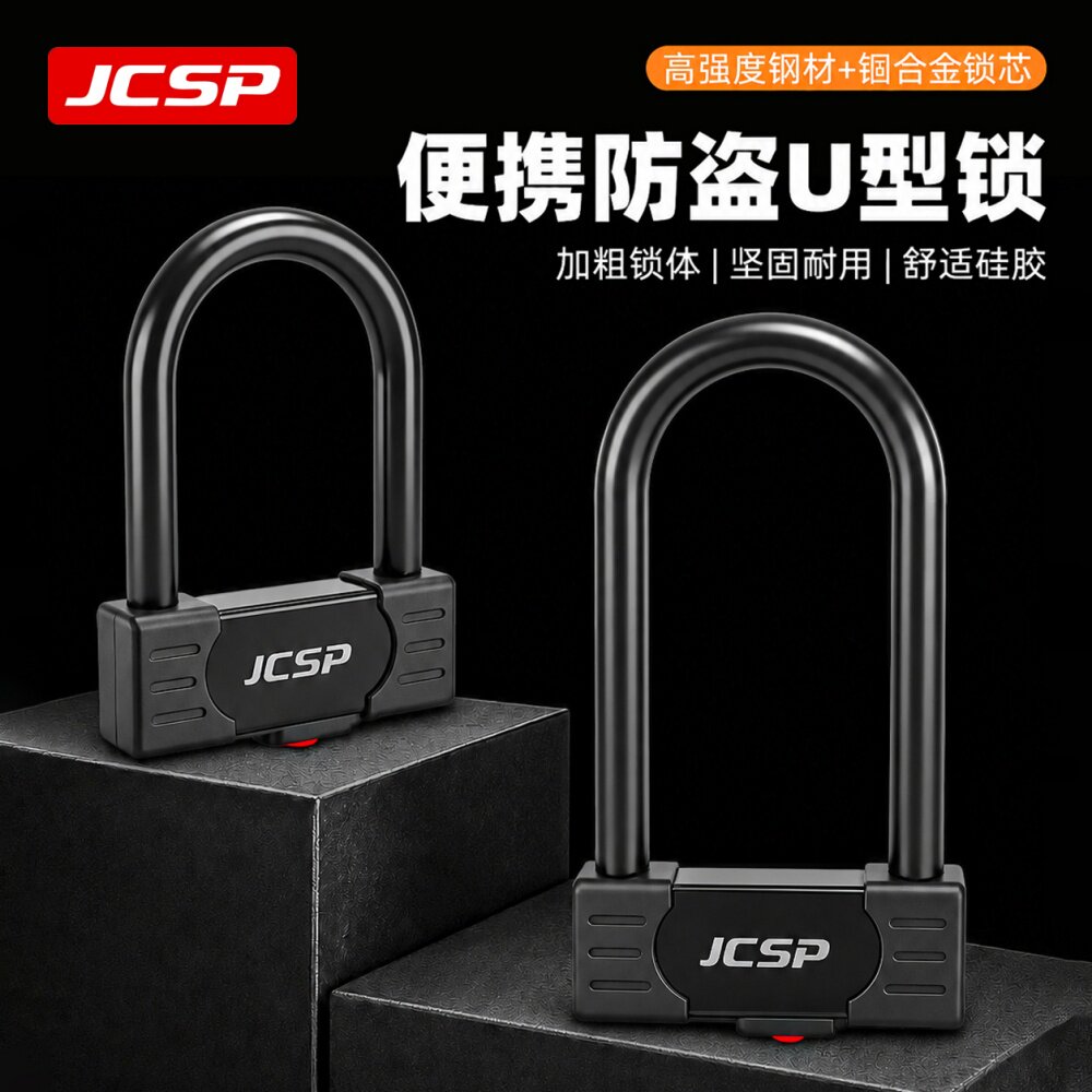 JCSP电动踏板车便携防盗U型锁高强度钢材自行车锁坚固耐用防水