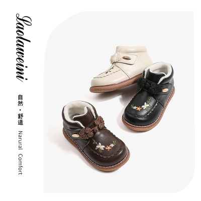 女宝宝棉鞋冬季加绒皮靴国风女童靴子汉服鞋儿童鞋子皮鞋LLWN233