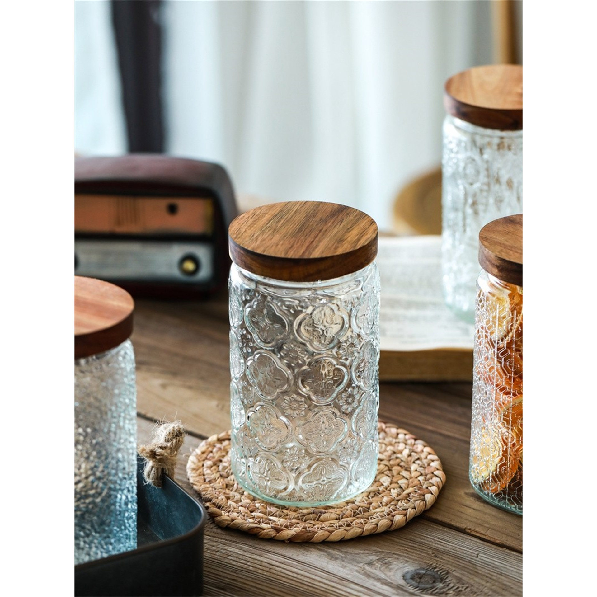 1000ML复古玻璃海棠花咖啡豆食品储存零食茶叶罐子厨房收纳玻璃罐,厨房/烹饪用具,密封罐,淘宝优惠券,粉丝福利购,淘宝优惠卷