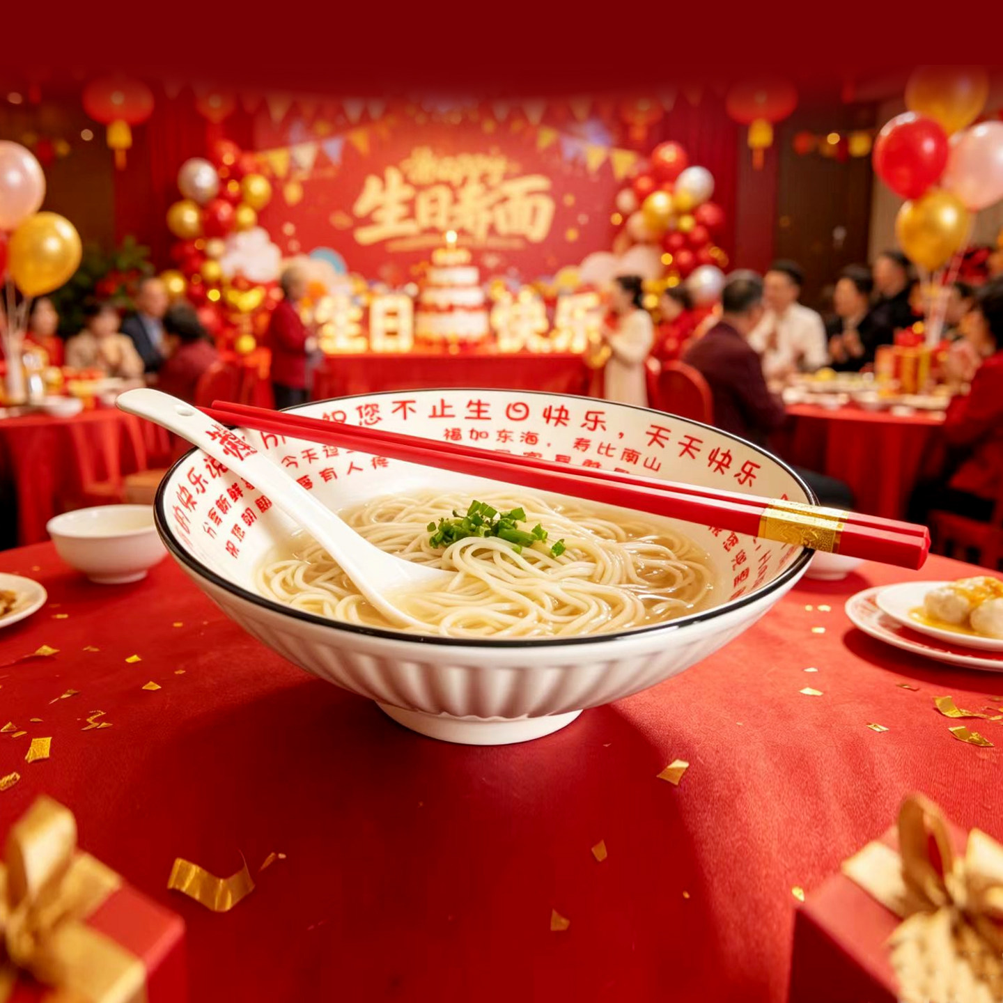 陶瓷生日面碗商用火锅酒店宴席长寿面专用碗网红创意超大号汤粉碗