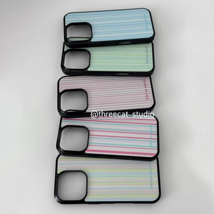 经典 ins时尚 条纹亚克力黑边磁吸适用苹果iPhone16promax手机壳1312pro小米1415Pro华为mate60p70三星S23防摔