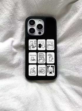 ins风小猫黑白漫画黑边软壳磁吸适用苹果iPhone17promax手机壳1615pro小米1415Pro华为mate60p70三星S23防摔
