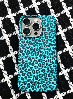 原创iphone15promax手机壳复古绿色豹纹y2k亚文化小众高级艺术原创13适用菲林磨砂亮面韩国二合一苹果14磨砂