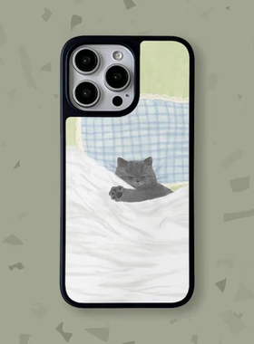 晚安清新绿睡觉猫咪亚克力黑边磁吸适用苹果iPhone16promax手机壳1315pro小米14Pro华为mate60p70三星S23防摔