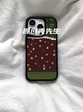 绿色格子樱桃原创亚克力黑边磁吸适用苹果iPhone16promax手机壳1312pro小米1415Pro华为mate60p70三星S23防摔