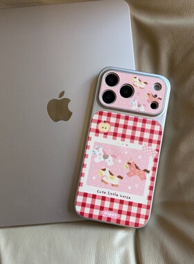 包ai键ins可爱格子小马大视窗适用苹果17手机壳卡通iphone16promax17Pro防摔15Pro皮质14新款1516Pro全包1312