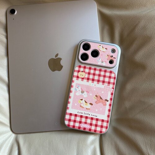 包ai键ins可爱格子小马大视窗适用苹果17手机壳卡通iphone16promax17Pro防摔15Pro皮质14新款1516Pro全包1312
