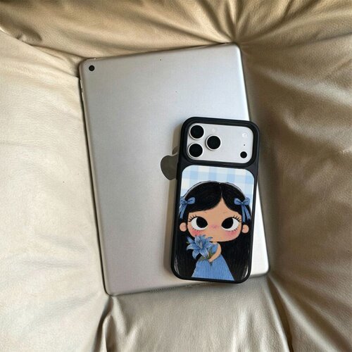 ins风小花女孩黑边玻璃磁吸适用苹果小米iPhone17promax手机壳1613pro小米1415Pro华为mate80p90三星S25防摔