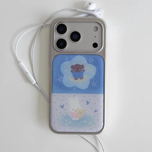 ins可爱冬天米兔小熊电镀银磁吸适用苹果iPhone17promax手机壳1615pro小米1415Pro华为mate60p70三星S23防摔