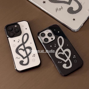 复古音乐符号亚克力黑边适用苹果iPhone16promax手机壳1312pro小米1415Pro华为mate60p70三星S23防摔 古早味