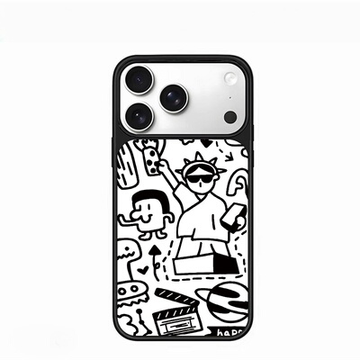 ins风卡通涂鸦黑边软壳磁吸适用苹果小米iPhone17promax手机壳1613pro小米1415Pro华为mate60p70三星S23防摔