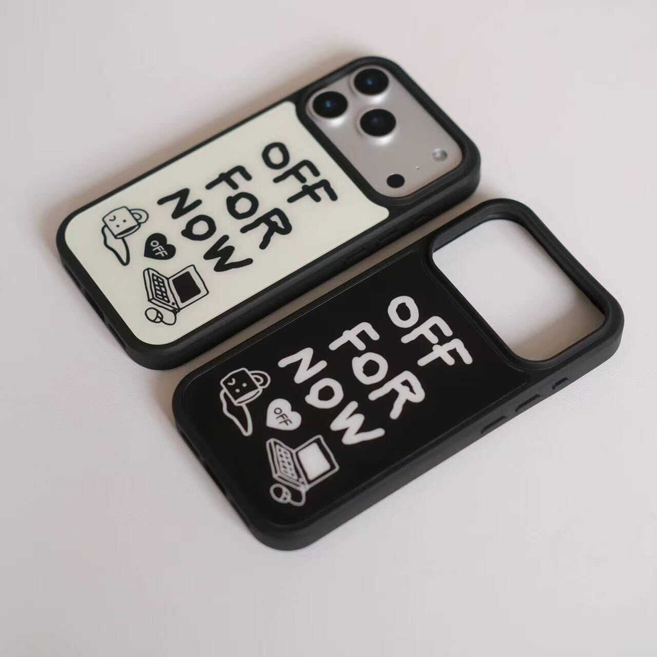 ins风个性英文涂鸦插画黑边磁吸适用苹果iPhone16promax手机壳1715pro小米1415Pro华为mate60p70三星S23防摔