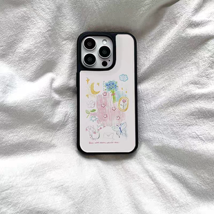 涂鸦月亮ins原创亚克力黑边磁吸适用苹果iPhone16promax手机壳1312pro小米1415Pro华为mate60p70三星S23防摔