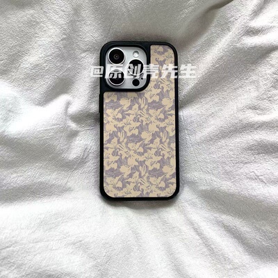 复古小碎花ins风亚克力黑边磁吸适用苹果iPhone16promax手机壳1312pro小米1415Pro华为mate60p70三星S23防摔