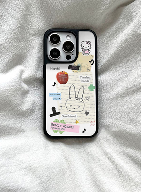 ins风兔子kt贴纸亚克力黑边磁吸适用苹果iPhone16promax手机壳1312pro小米1415Pro华为mate60p70三星S23防摔