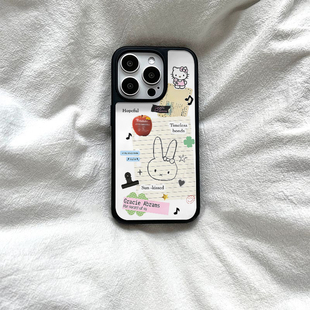 ins风兔子kt贴纸亚克力黑边磁吸适用苹果iPhone16promax手机壳1312pro小米1415Pro华为mate60p70三星S23防摔
