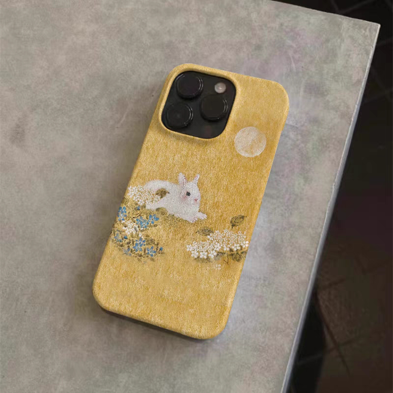 野花白兔菲林适用iPhone15苹果16pro艺术高级感国潮风手机壳14plus防摔13promax12不会撞壳二合一软壳15Pro
