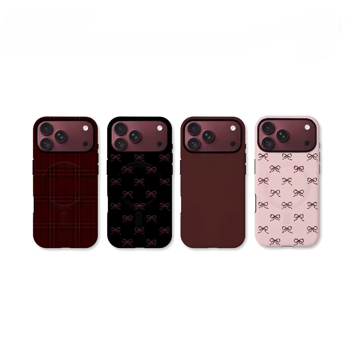 ins酒红蝴蝶结适用于苹果18promax手机壳小米iPhone17华为14plus荣耀13pro12磁吸菲林壳二合一x11oppovivo11