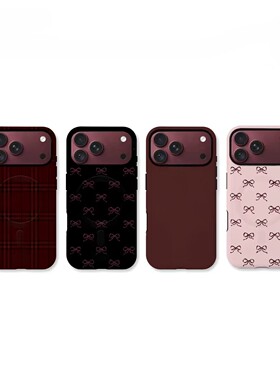 ins酒红蝴蝶结适用于苹果18promax手机壳小米iPhone17华为14plus荣耀13pro12磁吸菲林壳二合一x11oppovivo11
