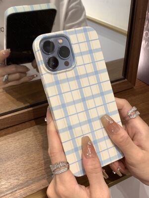 小清新蓝白格子按键全包菲林软壳iPhone14手机壳青春适用苹果14promax温柔气质13pro超薄硬壳12新款11女ins
