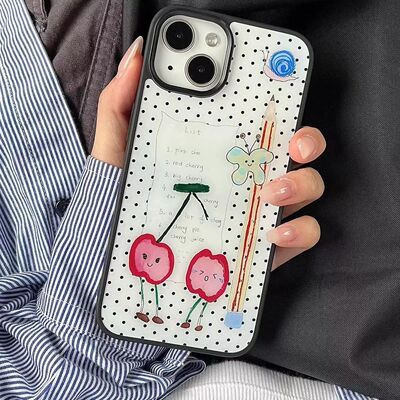 原创个性ins风樱桃亚克力黑边适用苹果iPhone16promax手机壳15pro小米14Pro保护套华为mate防摔三星S23荣耀