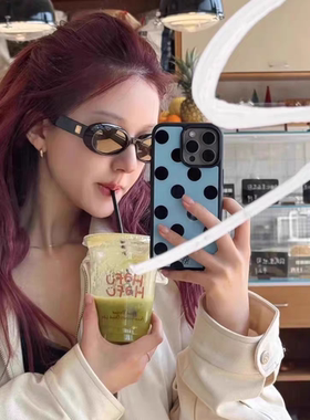 赵露思同款蓝色波点亚克力黑边磁吸适用苹果iPhone16promax手机壳1312pro小米1415Pro华为mate60p70三星S23