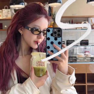 赵露思同款 蓝色波点亚克力黑边磁吸适用苹果iPhone16promax手机壳1312pro小米1415Pro华为mate60p70三星S23