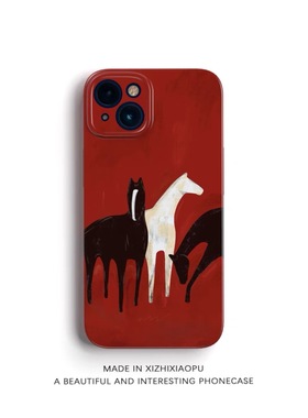 野马~复古艺术红色iPhone15promax新款手机壳小米14菲林硬华为P60/mate50高级感苹果13小众oppo全包vivo适用2