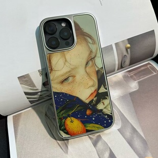 欧美雀斑女孩可爱电镀银边软壳适用于苹果手机壳iPhone16promax亚克力15pro/14/13/12/11秋冬新品可爱卡通ins