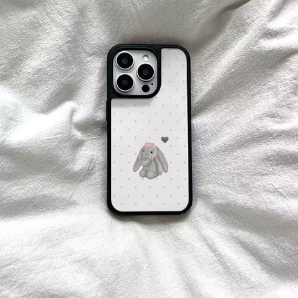 ins可爱复古波点兔子黑边磁吸适用苹果iPhone16promax手机壳1312pro小米1415Pro华为mate60p70三星S23防摔