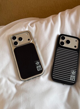 ins可爱条纹小花黑边电镀银磁吸适用苹果iPhone17promax手机壳1615pro小米1415Pro华为mate60p70三星S23防摔