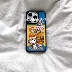 ins风汉堡史努比亚克力黑边磁吸适用苹果iPhone16promax手机壳1312pro小米1415Pro华为mate60p70三星S23防摔