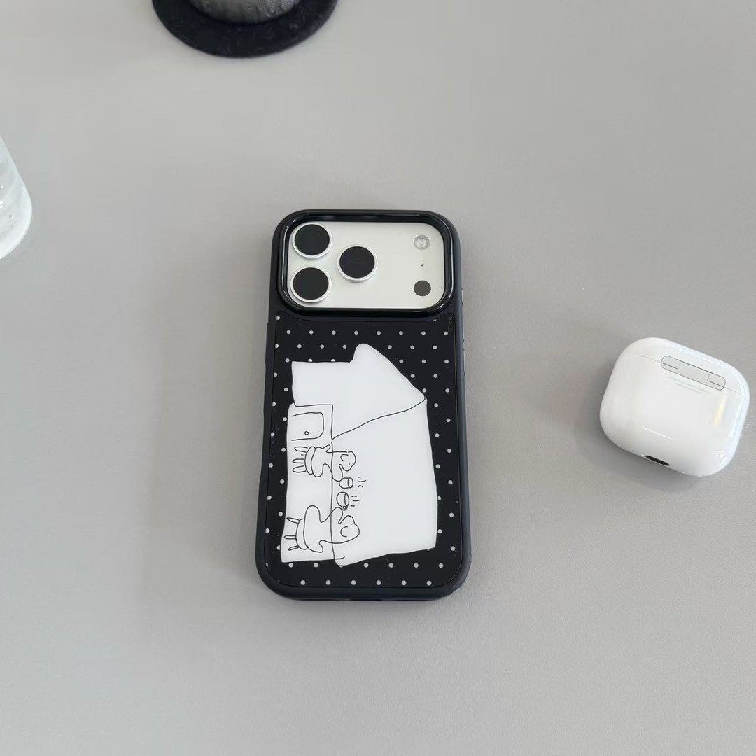 ins风复古波点小狗黑边滴胶手机壳适用苹果iPhone17promax高级感保护套小众16plus华为15pro14防摔小米13pro